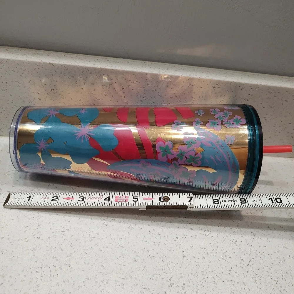Starbucks Summer 2022 Forest Dream Aqua Terra Floral 24oz Tumbler Cold Cup Straw